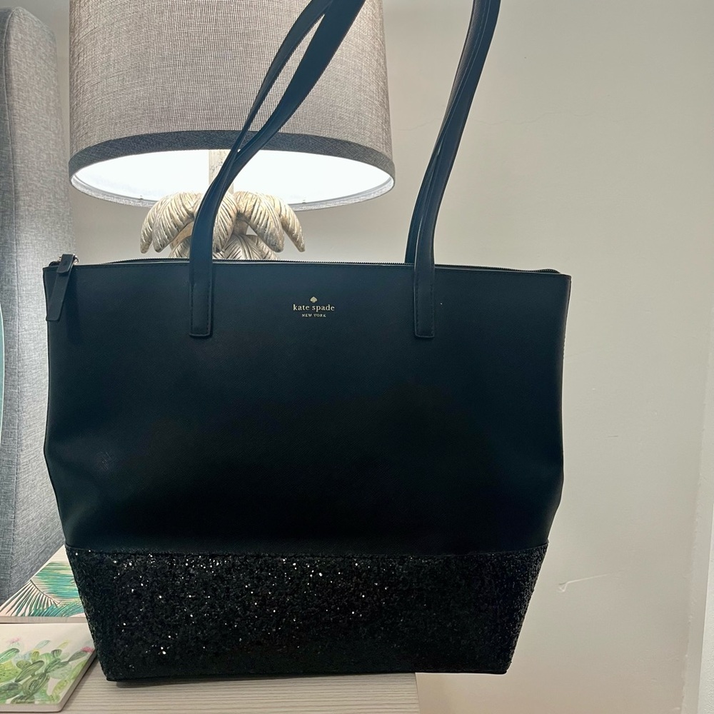 KATE SPADE Kate Spade black Greta Court Glitter Penny Tote Bag